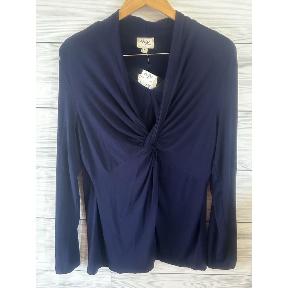 NWT Beige by ECI Misses Size XL Purple Plum Knot Front LS Knit Top j411